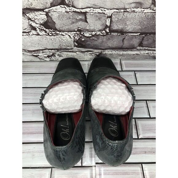 Oh! Healthy Heels Blue Gray Leather Croc Print Ankle Heel Booties Women Sz 39EU - Picture 7 of 16